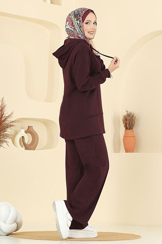 moda selvim Kapşon Detaylı Modal Takım 2730SL432 Bordo - Thumbnail