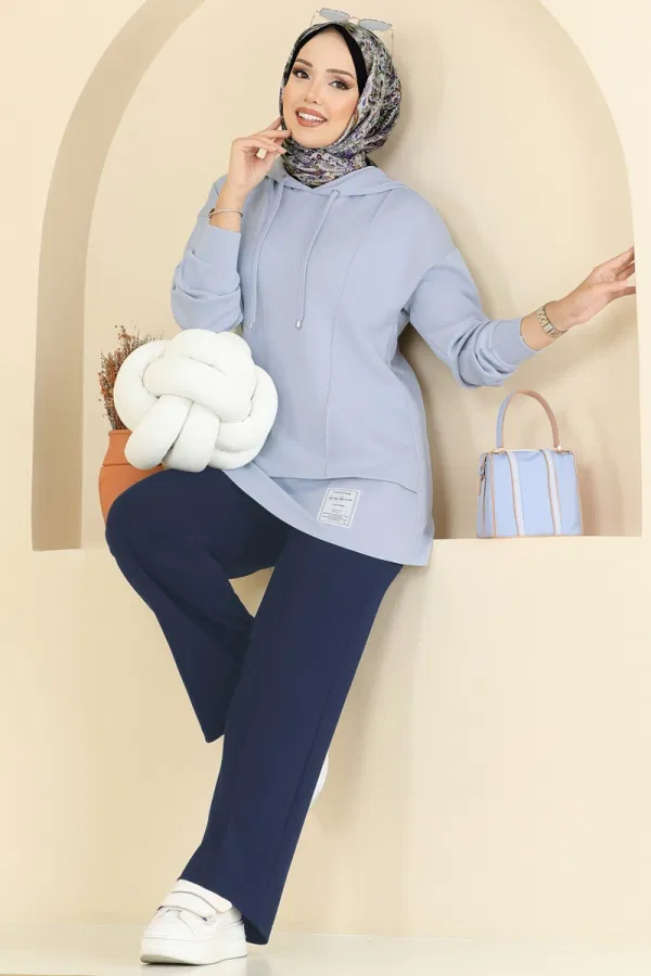 Modaselvim Kombin Kapşon Detaylı Modal Takım 2730SL432 Mavi&Laci
