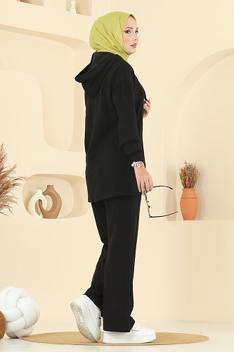 moda selvim Kapşon Detaylı Modal Takım 2730SL432 Siyah - Thumbnail