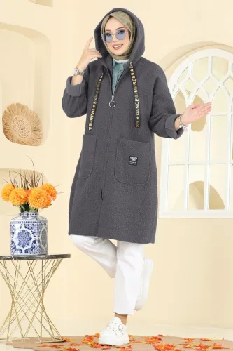 L.Y.D. - Kapşon Detaylı Peluş Kap 2141LYD1165 Füme