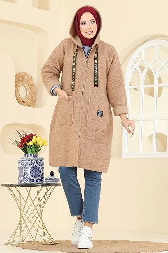 moda selvim Kapşon Detaylı Peluş Kap 2141LYD1165 Vizyon - Thumbnail