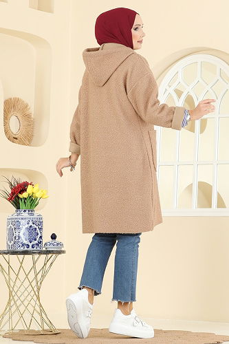 moda selvim Kapşon Detaylı Peluş Kap 2141LYD1165 Vizyon - Thumbnail