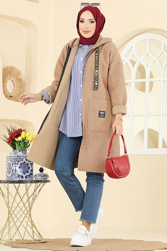 moda selvim Kapşon Detaylı Peluş Kap 2141LYD1165 Vizyon - Thumbnail