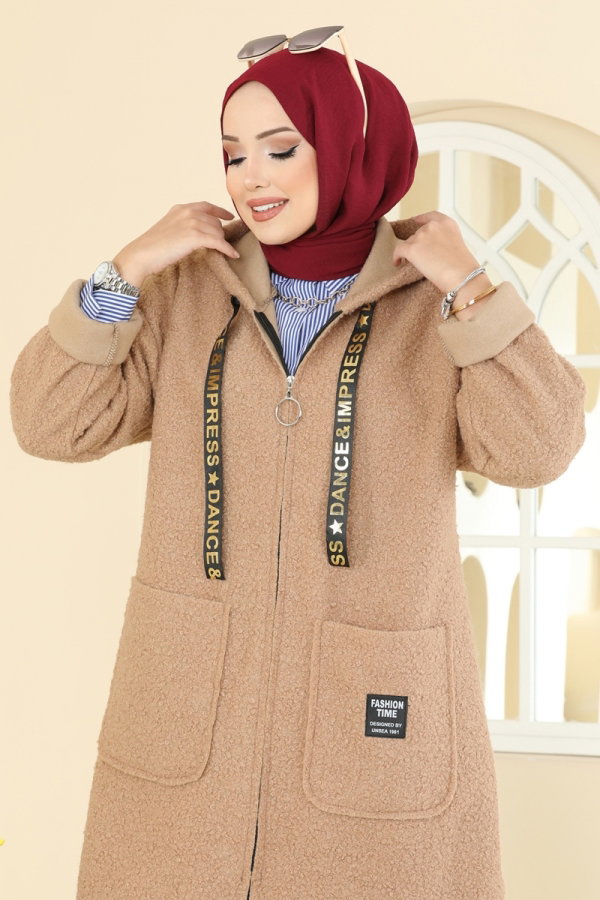 Kapşon Detaylı Peluş Kap 2141LYD1165 Vizyon - Moda Selvim