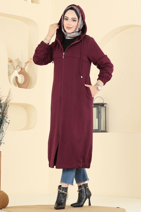 Modaselvim Kap / Kaban Kapşon Detaylı Tivit Kap 462DVL817 Bordo