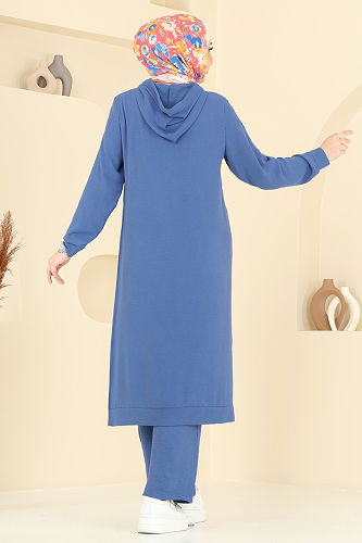 moda selvim Kapşonlu Aerobin Takım 348DVL817 İndigo - Thumbnail