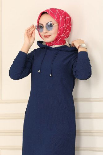 moda selvim Kapşonlu Bürümcük Elbise 1013YNS793 Laci - Thumbnail
