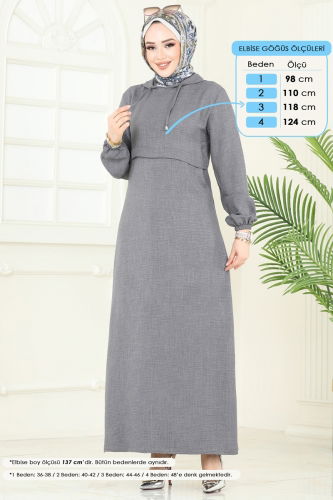 moda selvim Kapşonlu Elbise 814OZN1046 Gri - Thumbnail