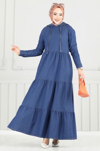 moda selvim Kapşonlu Kot Elbise 25026MTS1094 Kot - Thumbnail