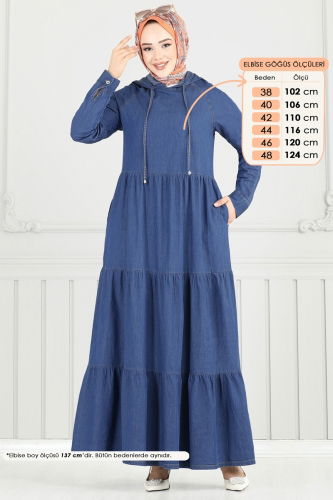 moda selvim Kapşonlu Kot Elbise 25026MTS1094 Kot - Thumbnail