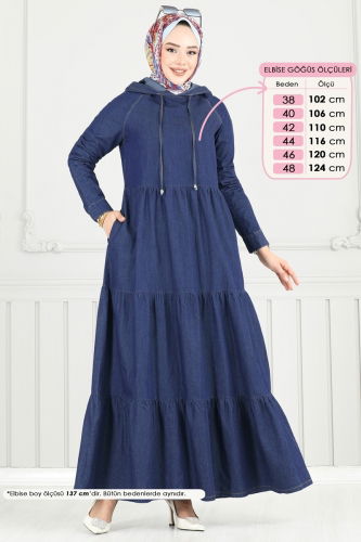 moda selvim Kapşonlu Kot Elbise 25026MTS1094 Koyu Kot - Thumbnail