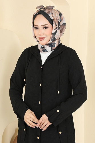 moda selvim Kapşonlu Rahat 2 li Takım 3745YMC1171 Siyah - Thumbnail