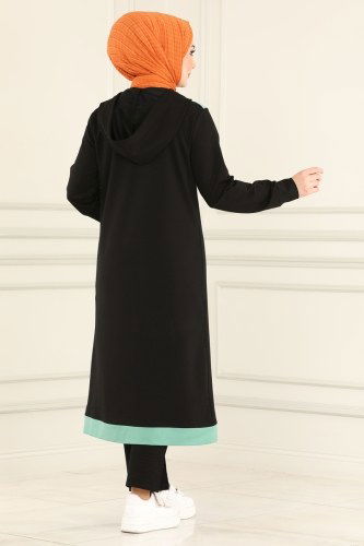 moda selvim Kapşonlu Rahat Spor Takım 7057NZR779 Mint&Siyah - Thumbnail