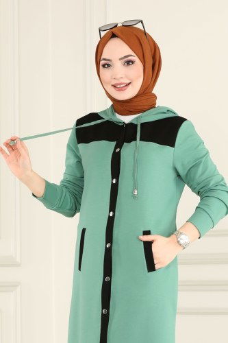 moda selvim Kapşonlu Rahat Spor Takım 7057NZR779 Siyah&Mint - Thumbnail