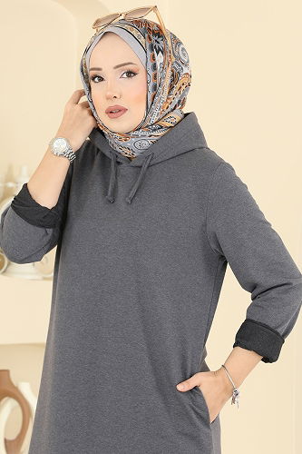 moda selvim Kapşonlu Spor Elbise 5042UZ662 Antrasit - Thumbnail