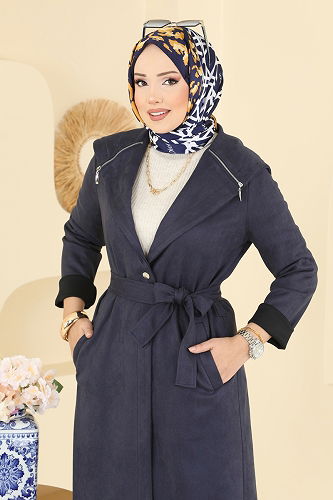 moda selvim Kapşonlu Süet Kap 4398AL357 Laci - Thumbnail