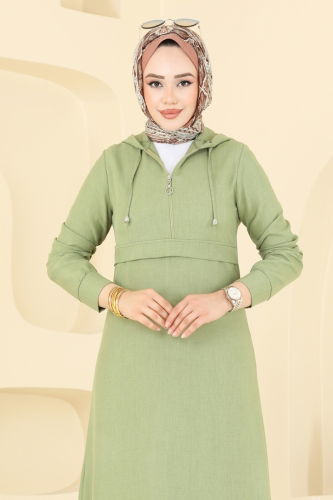 moda selvim Kapşonlu Tesettür Elbise 2679SL432 Çağla - Thumbnail