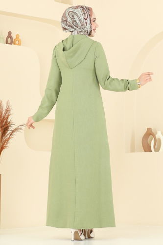 moda selvim Kapşonlu Tesettür Elbise 2679SL432 Çağla - Thumbnail