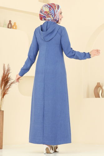 moda selvim Kapşonlu Tesettür Elbise 2679SL432 İndigo - Thumbnail