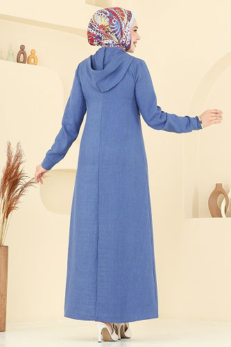 moda selvim Kapşonlu Tesettür Elbise 2679SL432 İndigo - Thumbnail