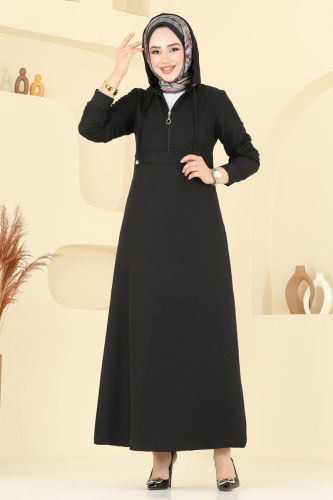 moda selvim Kapşonlu Tesettür Elbise 2679SL432 Siyah - Thumbnail