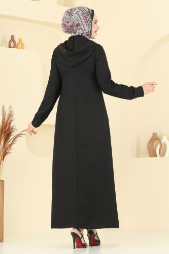 moda selvim Kapşonlu Tesettür Elbise 2679SL432 Siyah - Thumbnail