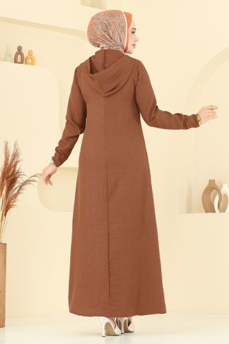 moda selvim Kapşonlu Tesettür Elbise 2679SL432 Taba - Thumbnail