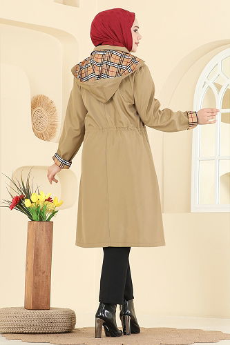 moda selvim Kapüşon Detaylı Bondit Trençkot 5533ZRF469 Vizyon - Thumbnail