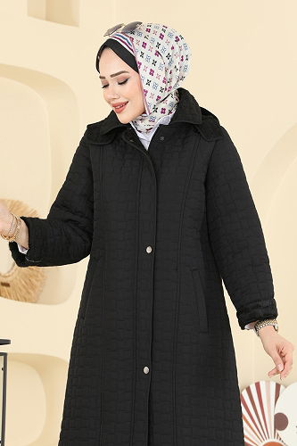 moda selvim Kapüşon Detaylı Kapitone Kap 1162OZT1013 Siyah - Thumbnail