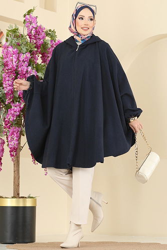 moda selvim Kapüşon Detaylı Kaşe Panço 0505ERK1158 Laci - Thumbnail