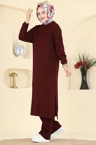 moda selvim Kapüşon Detaylı Modal Takım 2603ERK1158 Bordo - Thumbnail