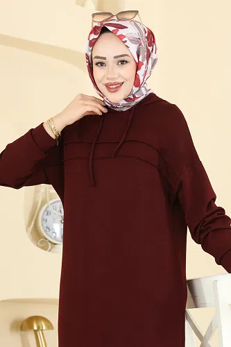 moda selvim Kapüşon Detaylı Modal Takım 2603ERK1158 Bordo - Thumbnail