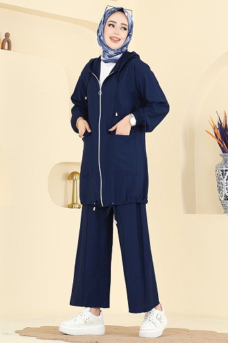 moda selvim Kapüşon Detaylı Pantolonlu Takım 3258HBS856 Açık Laci - Thumbnail