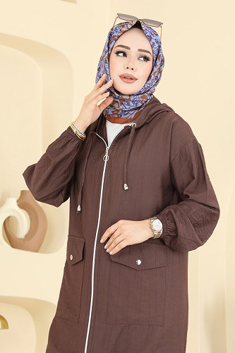 moda selvim Kapüşon Detaylı Pantolonlu Takım 3258HBS856 Kahve - Thumbnail