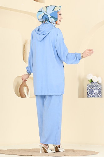 moda selvim Kapüşon Detaylı Pantolonlu Takım 3258HBS856 Mavi - Thumbnail