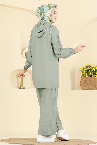moda selvim Kapüşon Detaylı Pantolonlu Takım 3258HBS856 Mint - Thumbnail