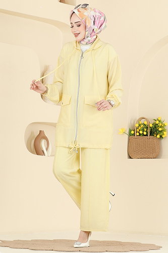 moda selvim Kapüşon Detaylı Pantolonlu Takım 3258HBS856 Sarı - Thumbnail