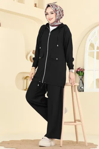 H.B.S. - Kapüşon Detaylı Pantolonlu Takım 3258HBS856 Siyah