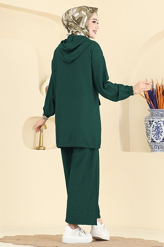 moda selvim Kapüşon Detaylı Pantolonlu Takım 3258HBS856 Zümrüt - Thumbnail