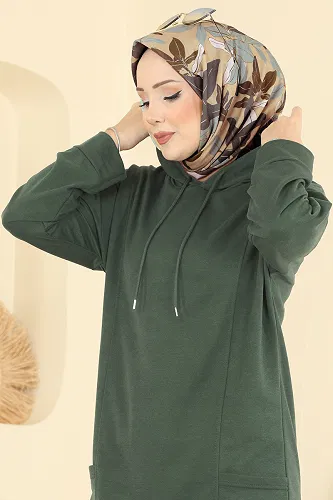 moda selvim Kapüşon Detaylı Spor Takım 1002ETT926 Haki - Thumbnail