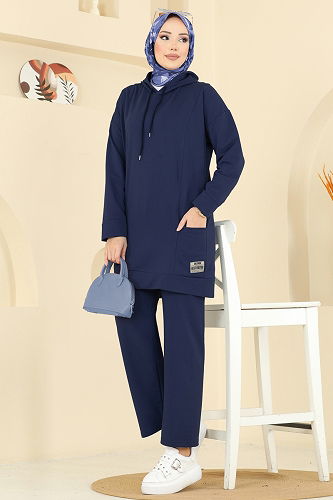 moda selvim Kapüşon Detaylı Spor Takım 1002ETT926 Laci - Thumbnail