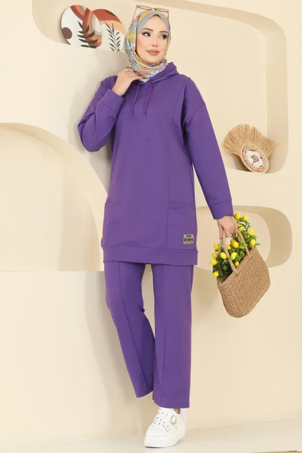 Modaselvim Kombin Kapüşon Detaylı Spor Takım 1002ETT926 Mor