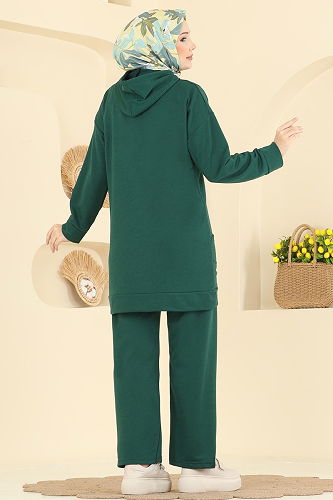 moda selvim Kapüşon Detaylı Spor Takım 1002ETT926 Zümrüt - Thumbnail