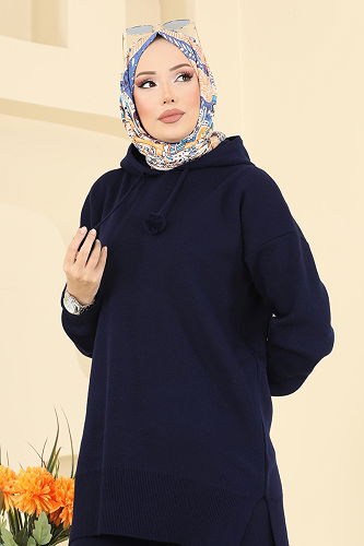 moda selvim Kapüşon Detaylı Triko Takım 1079BRZ597 Laci - Thumbnail