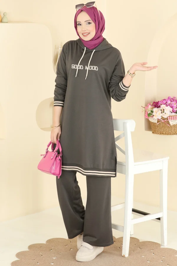 Modaselvim Kombin Kapüşonlu 2 li Günlük Takım 716PM271 Antrasit