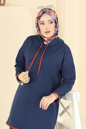 moda selvim Kapüşonlu Biyeli İki İp Takım 1019ETT926 Laci - Thumbnail