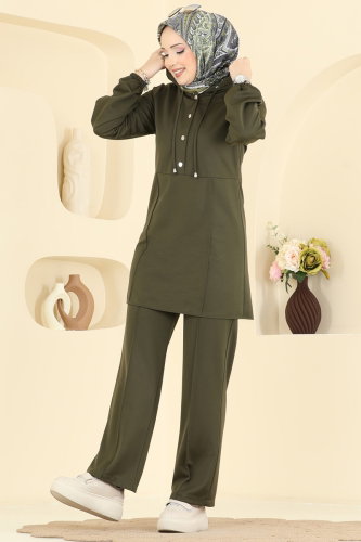 S.L.K. - Kapüşonlu Düğmeli 2 li Takım 2869SLK540 Haki