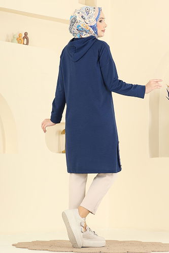 moda selvim Kapüşonlu İki İplik Tunik 1020ETT926 Laci - Thumbnail