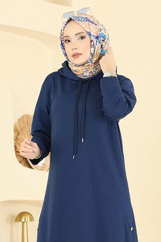 moda selvim Kapüşonlu İki İplik Tunik 1020ETT926 Laci - Thumbnail
