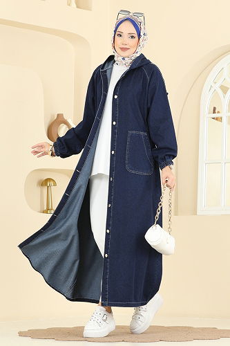 moda selvim Kapüşonlu Kot Kap 1352ORG1169 Koyu Kot - Thumbnail